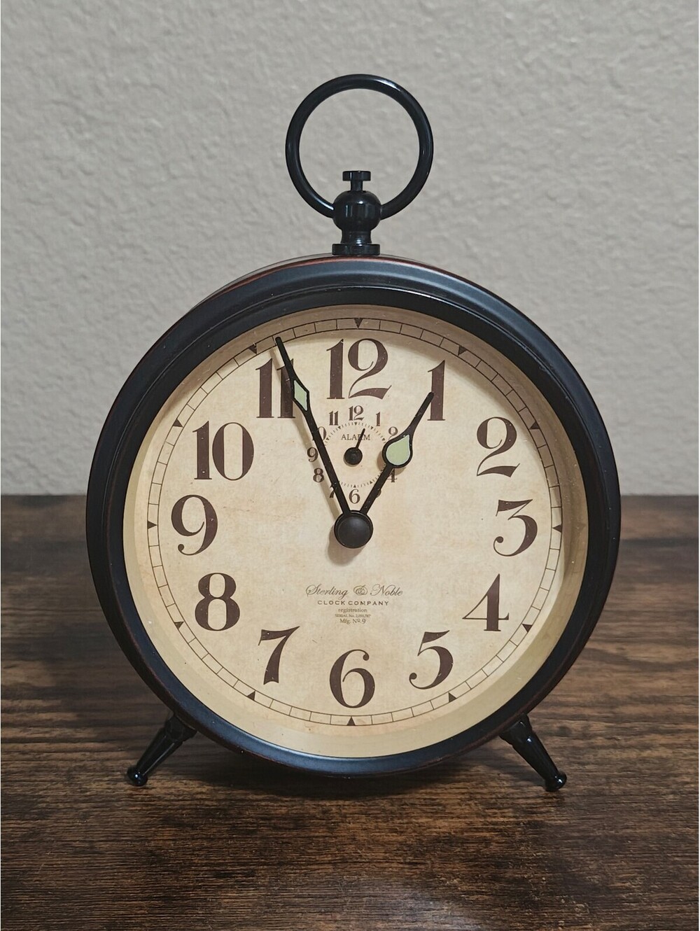 Sterling & Noble Black Vintage Style Alarm Clock/Table Top Clock
